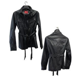 GUESS - Women's Faux Leather Belted Shirt Jacket (Large)